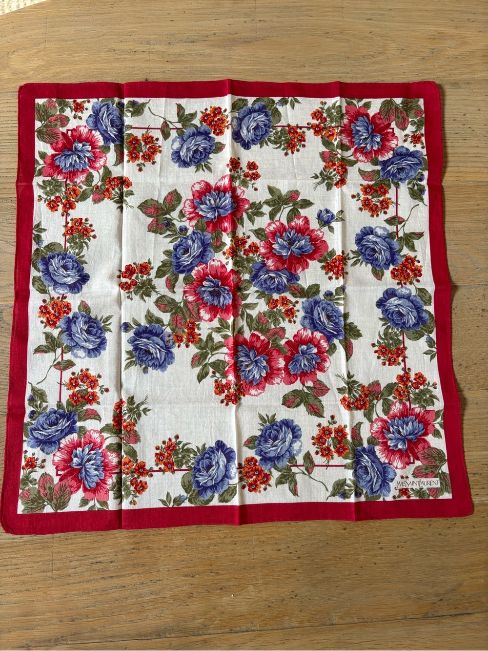 Vintage Yves Saint Laurent YSL 18Floral Silk Square Scarf Handkerchief